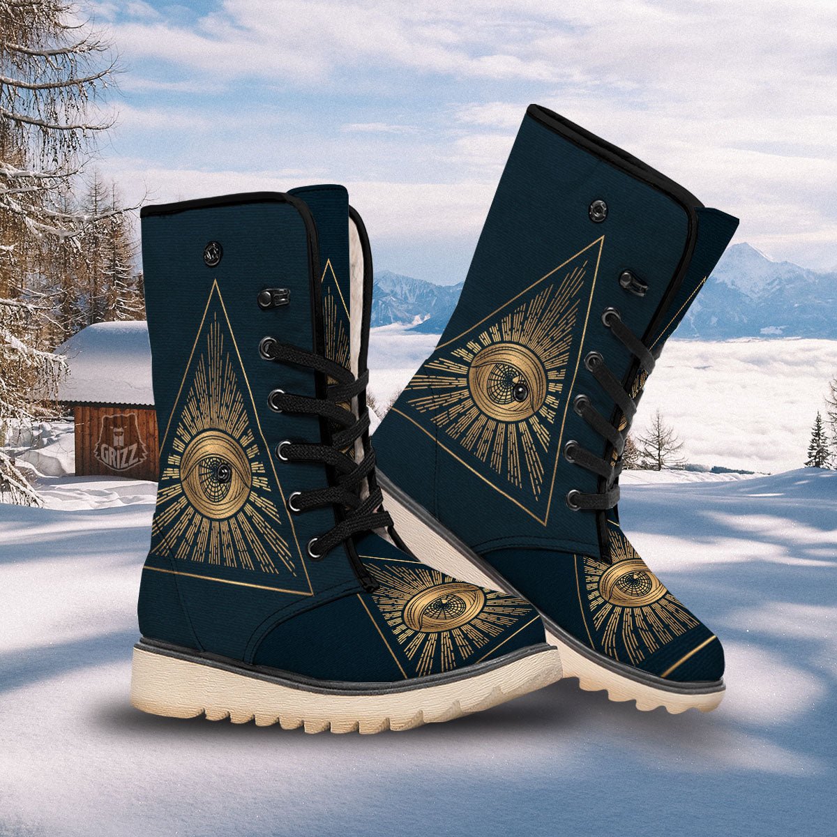 All Seeing Eye Masonic Print Snow Boots-grizzshop