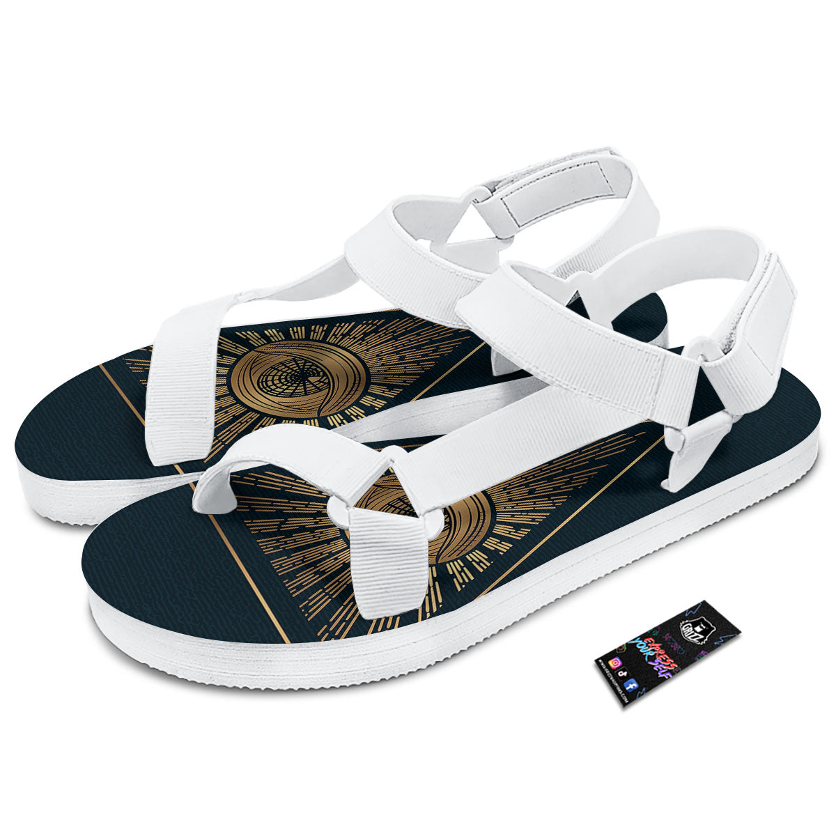 All Seeing Eye Masonic Print White Open Toe Sandals-grizzshop