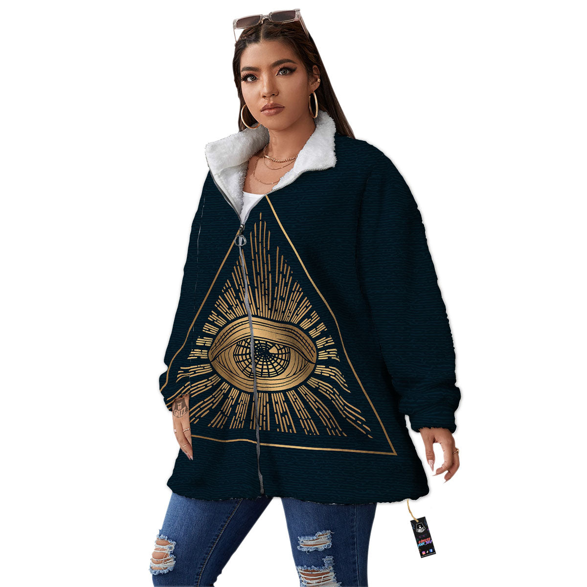 All Seeing Eye Masonic Print Women's Sherpa Jacket-grizzshop