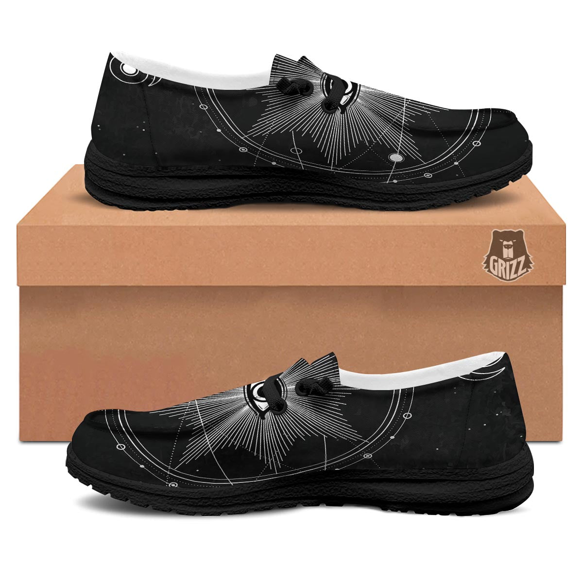All Seeing Eye Sun Print Black Loafers-grizzshop