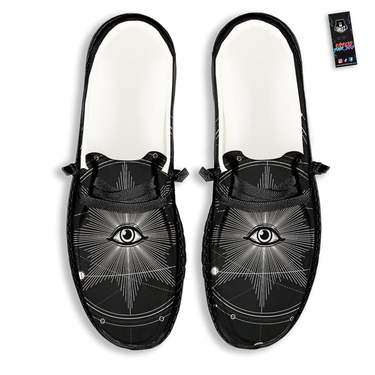 All Seeing Eye Sun Print Black Loafers-grizzshop