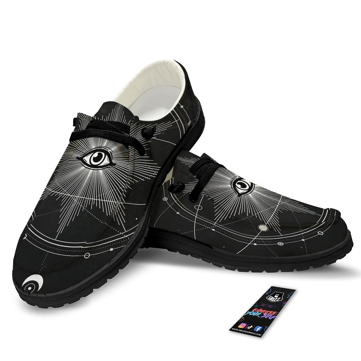 All Seeing Eye Sun Print Black Loafers-grizzshop