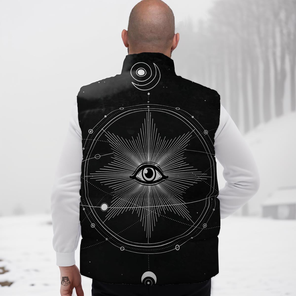 All Seeing Eye Sun Print Down Vest