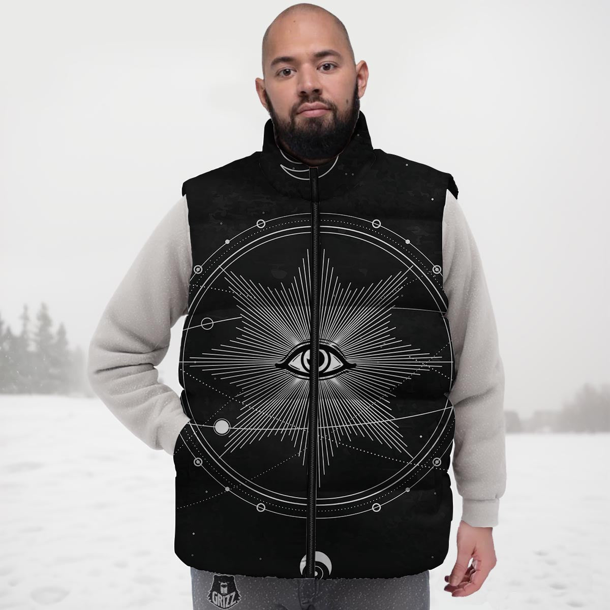 All Seeing Eye Sun Print Down Vest