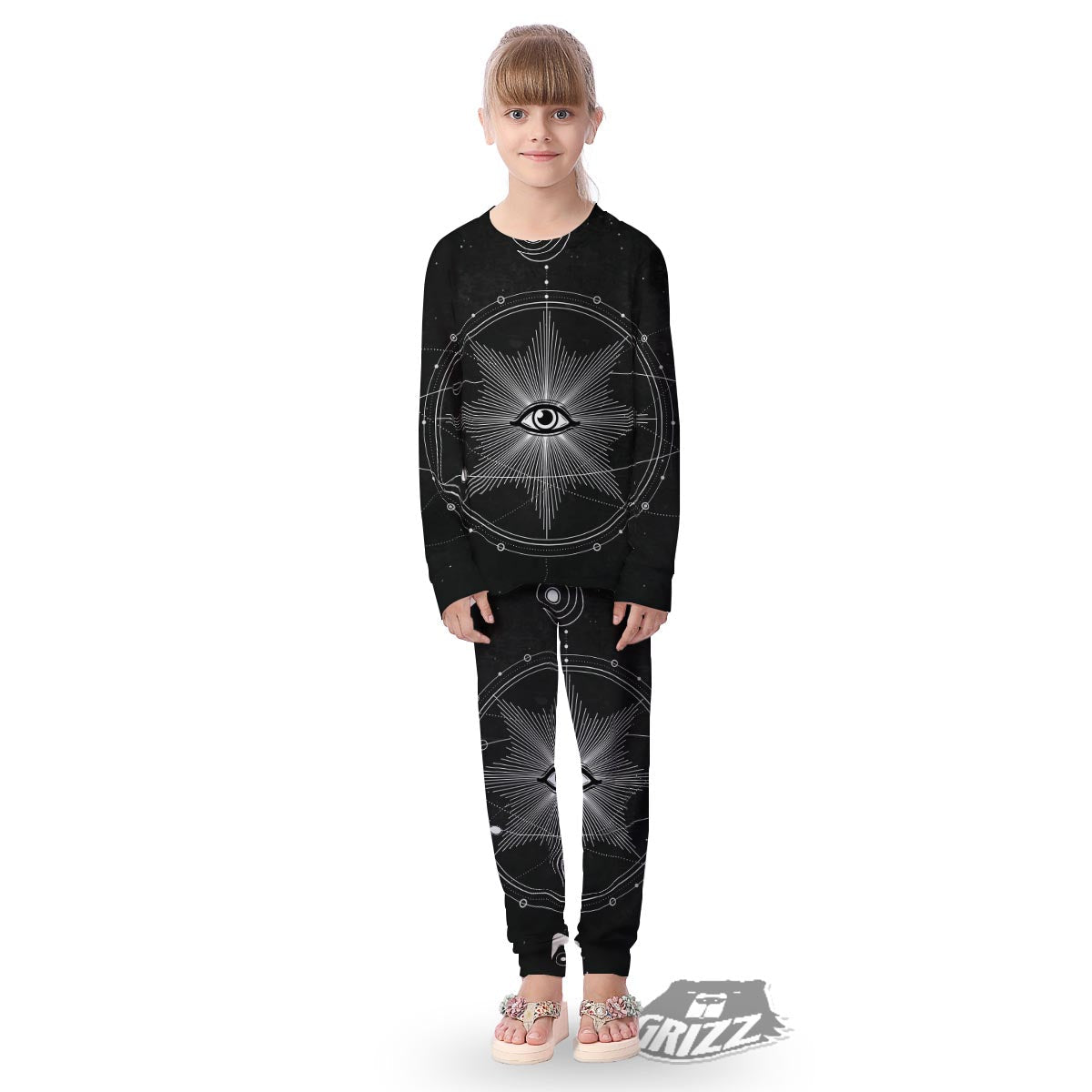 All Seeing Eye Sun Print Kid's Pajamas-grizzshop