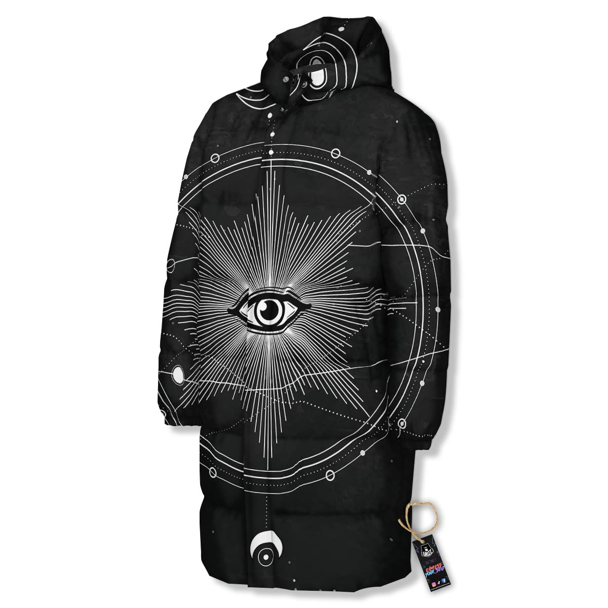 All Seeing Eye Sun Print Long Down Jacket-grizzshop