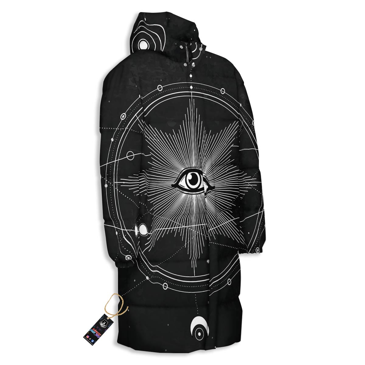 All Seeing Eye Sun Print Long Down Jacket-grizzshop