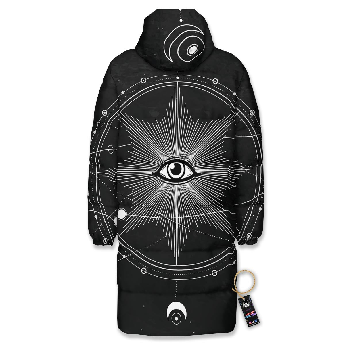 All Seeing Eye Sun Print Long Down Jacket-grizzshop