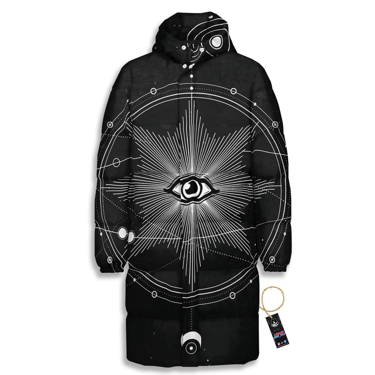 All Seeing Eye Sun Print Long Down Jacket-grizzshop