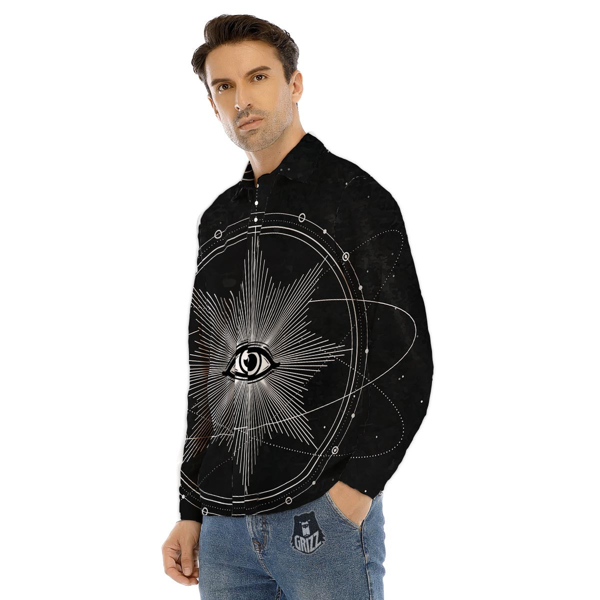 All Seeing Eye Sun Print Men's Dress Shirts-grizzshop