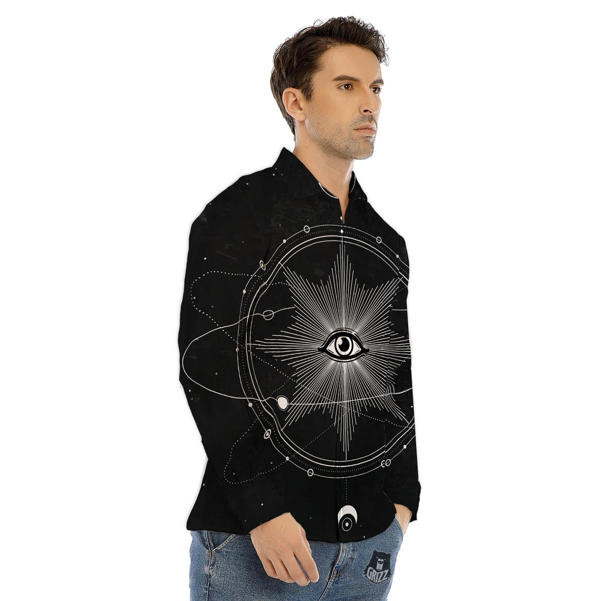 All Seeing Eye Sun Print Men's Dress Shirts-grizzshop