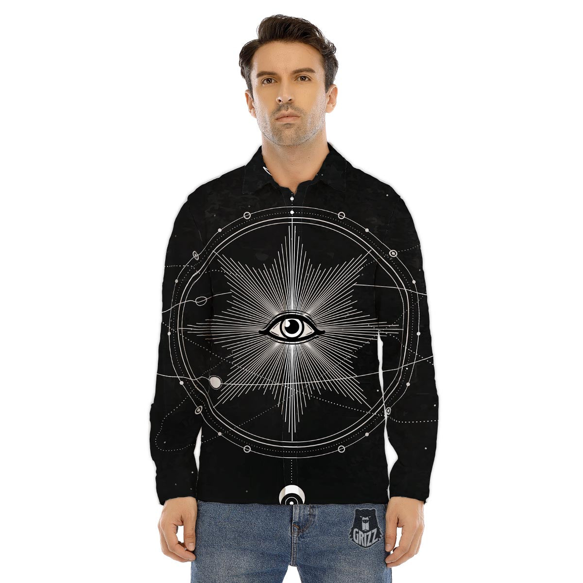 All Seeing Eye Sun Print Men's Dress Shirts-grizzshop