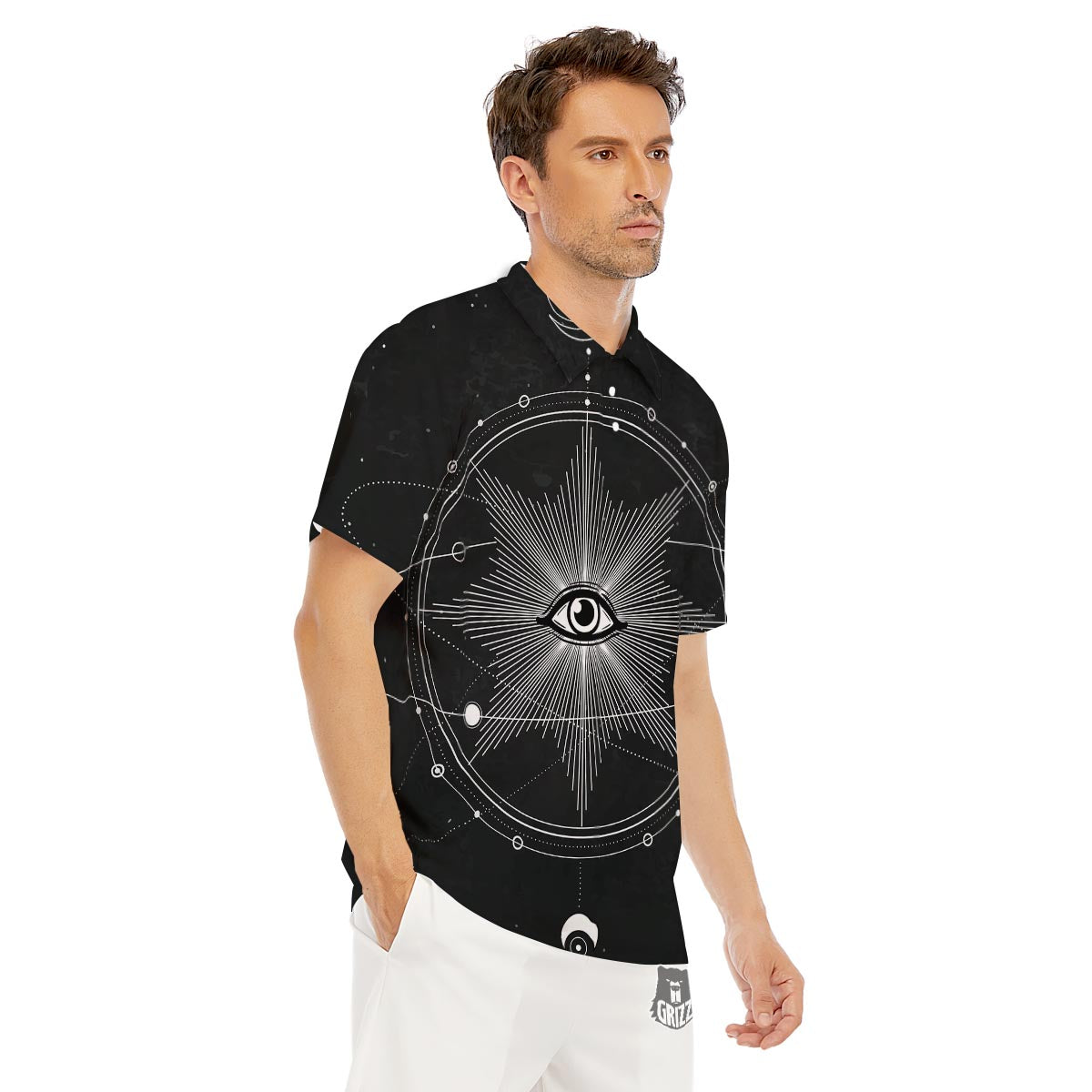 All Seeing Eye Sun Print Men's Golf Shirts-grizzshop