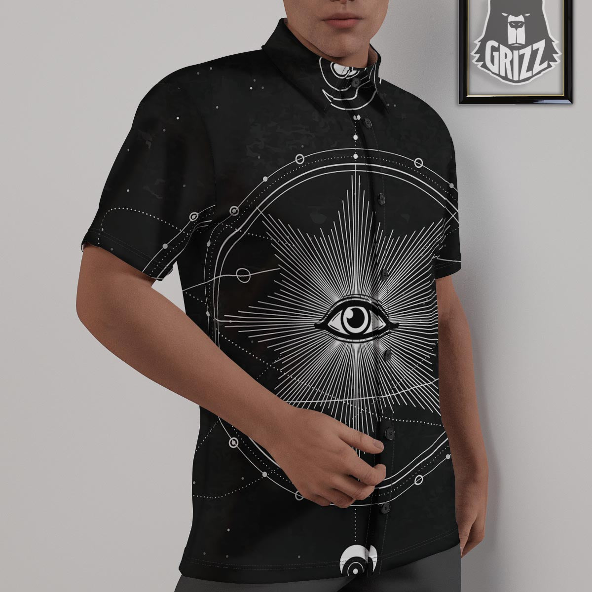 All Seeing Eye Sun Print Untucked Shirts-grizzshop