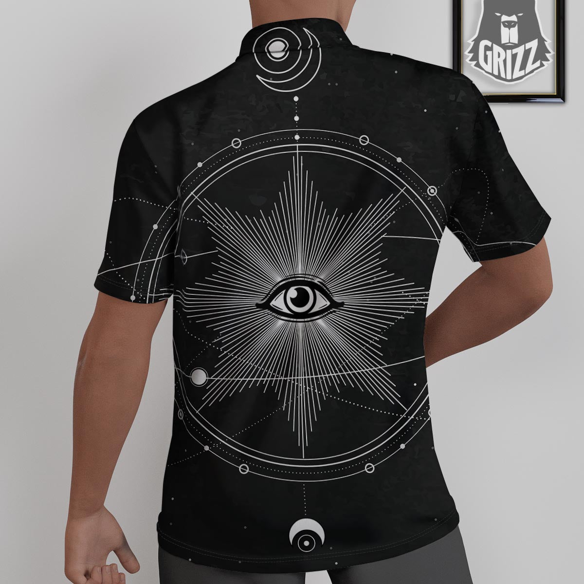 All Seeing Eye Sun Print Untucked Shirts-grizzshop