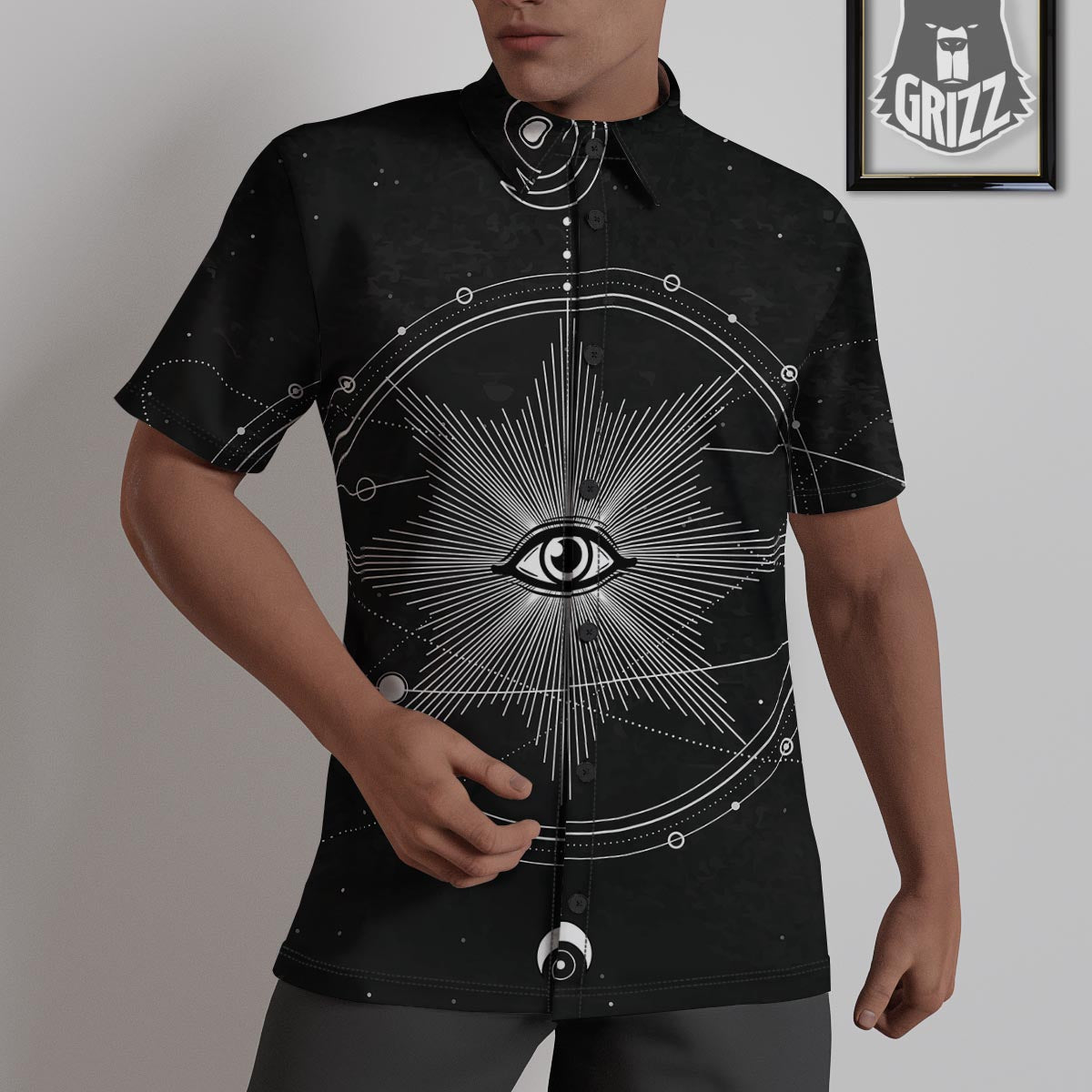All Seeing Eye Sun Print Untucked Shirts-grizzshop