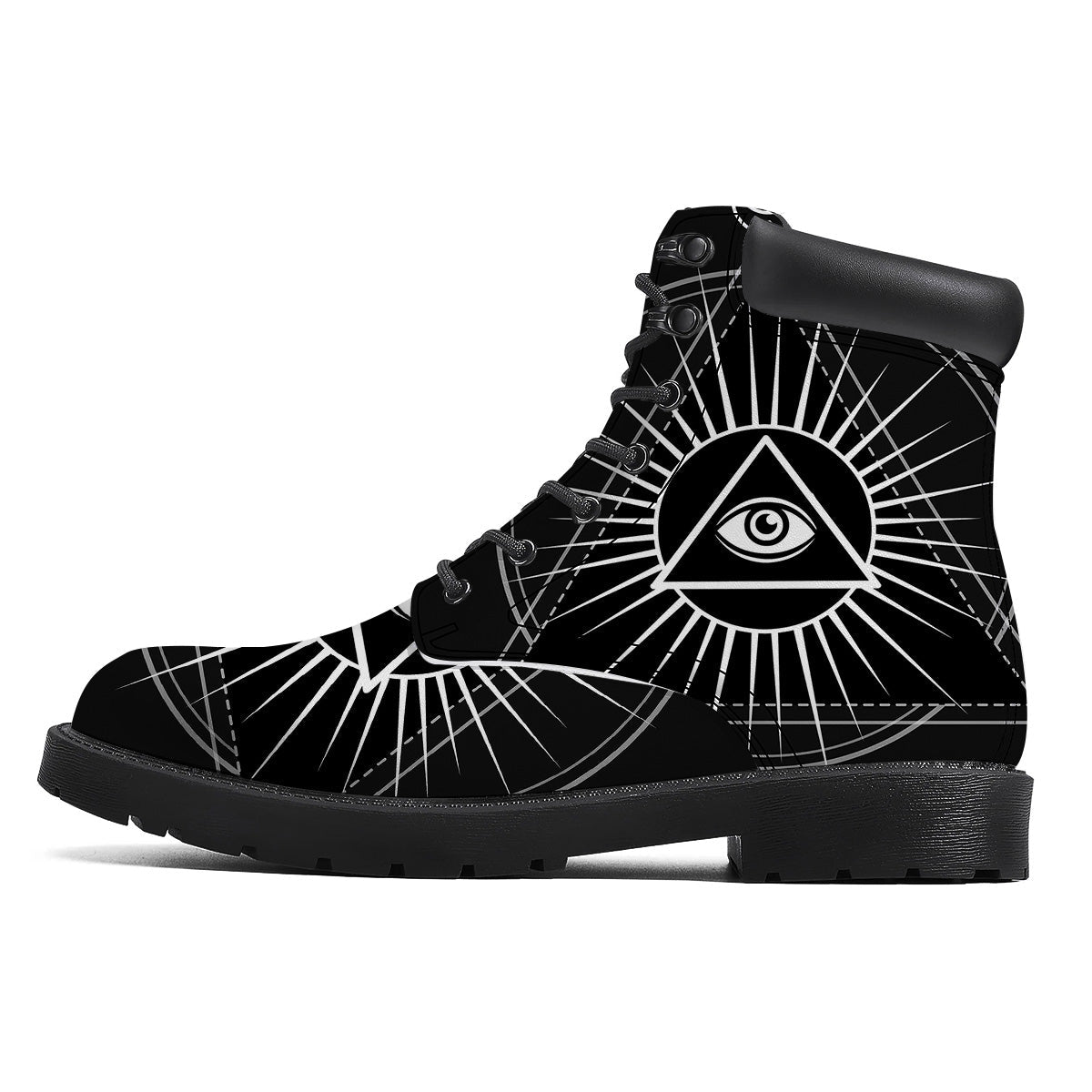 All Seeing Eye White And Black Print Boots-grizzshop