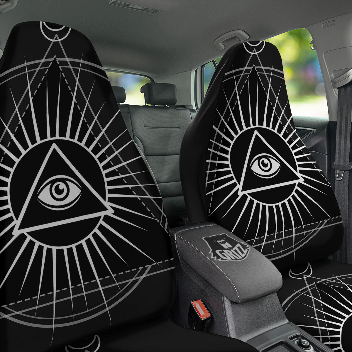 All Seeing Eye White And Black Print Car Seat Covers-grizzshop