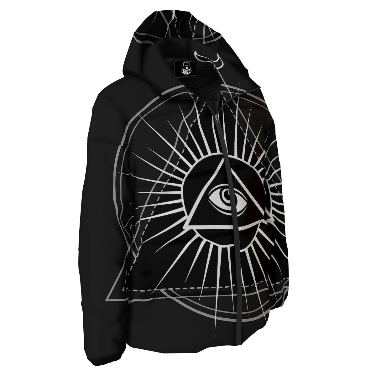 All Seeing Eye White And Black Print Down Jacket-grizzshop