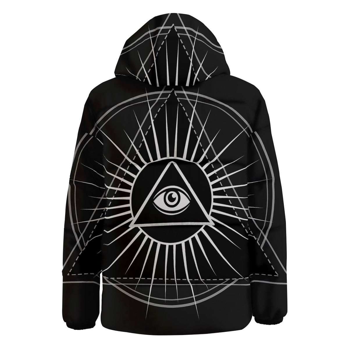 All Seeing Eye White And Black Print Down Jacket-grizzshop