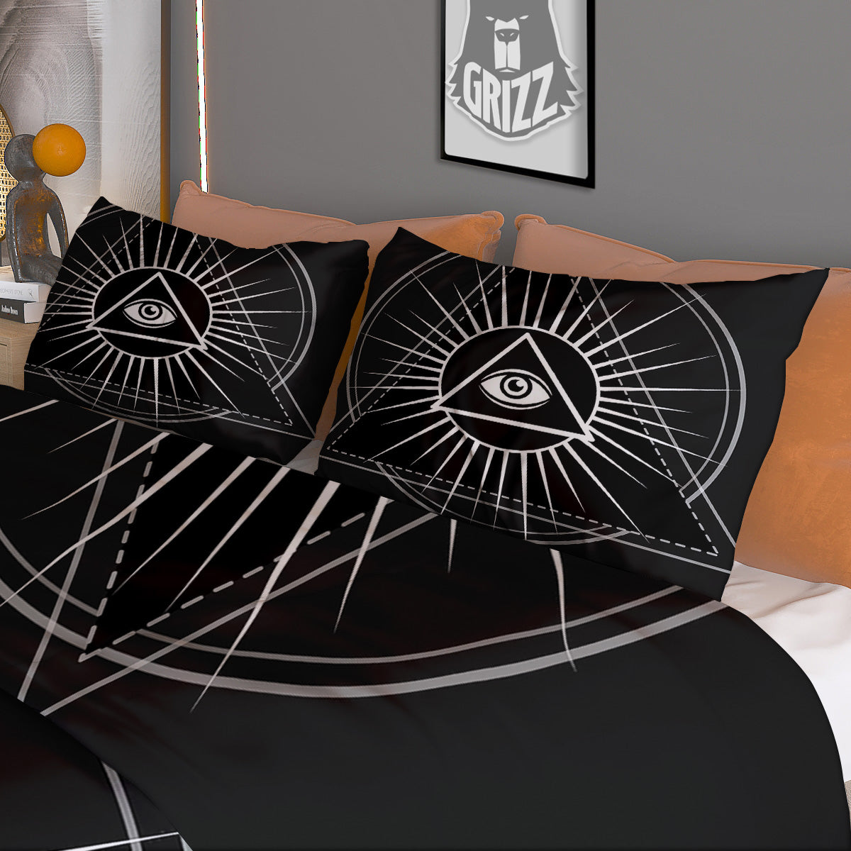 All Seeing Eye White And Black Print Duvet Cover Bedding Set