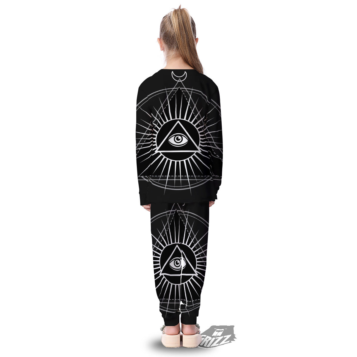 All Seeing Eye White And Black Print Kid's Pajamas-grizzshop