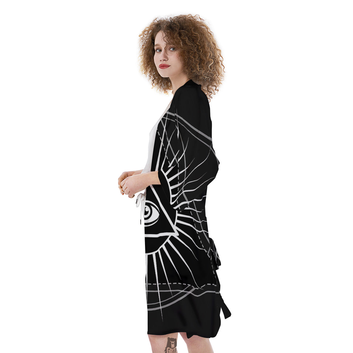 All Seeing Eye White And Black Print Kimono-grizzshop