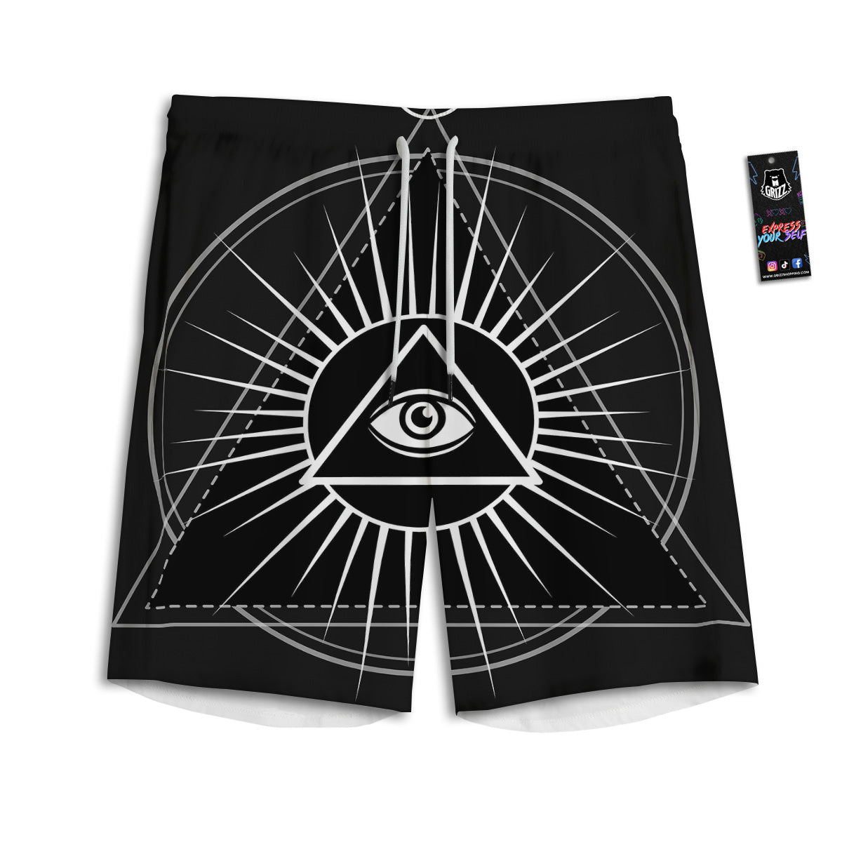 All Seeing Eye White And Black Print Men's Athletic Shorts