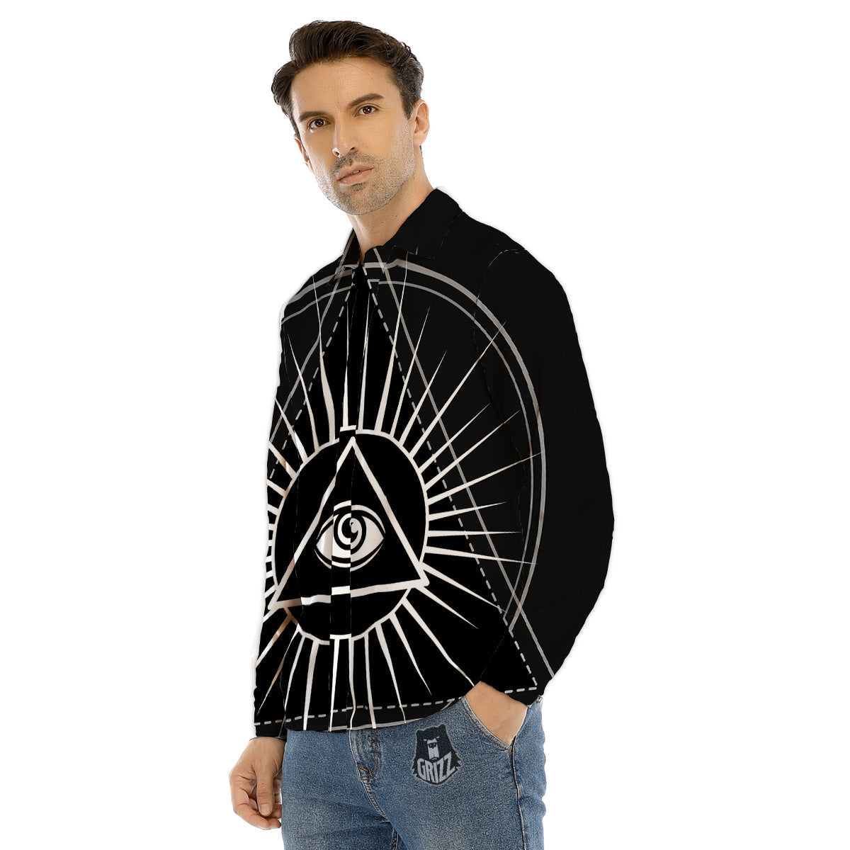 All Seeing Eye White And Black Print Men's Dress Shirts-grizzshop