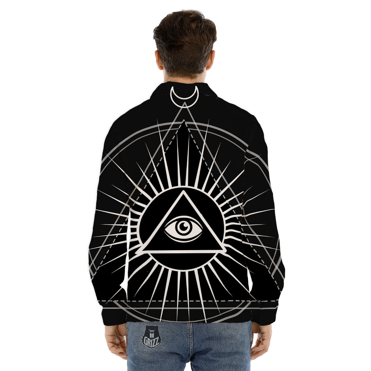 All Seeing Eye White And Black Print Men's Dress Shirts-grizzshop