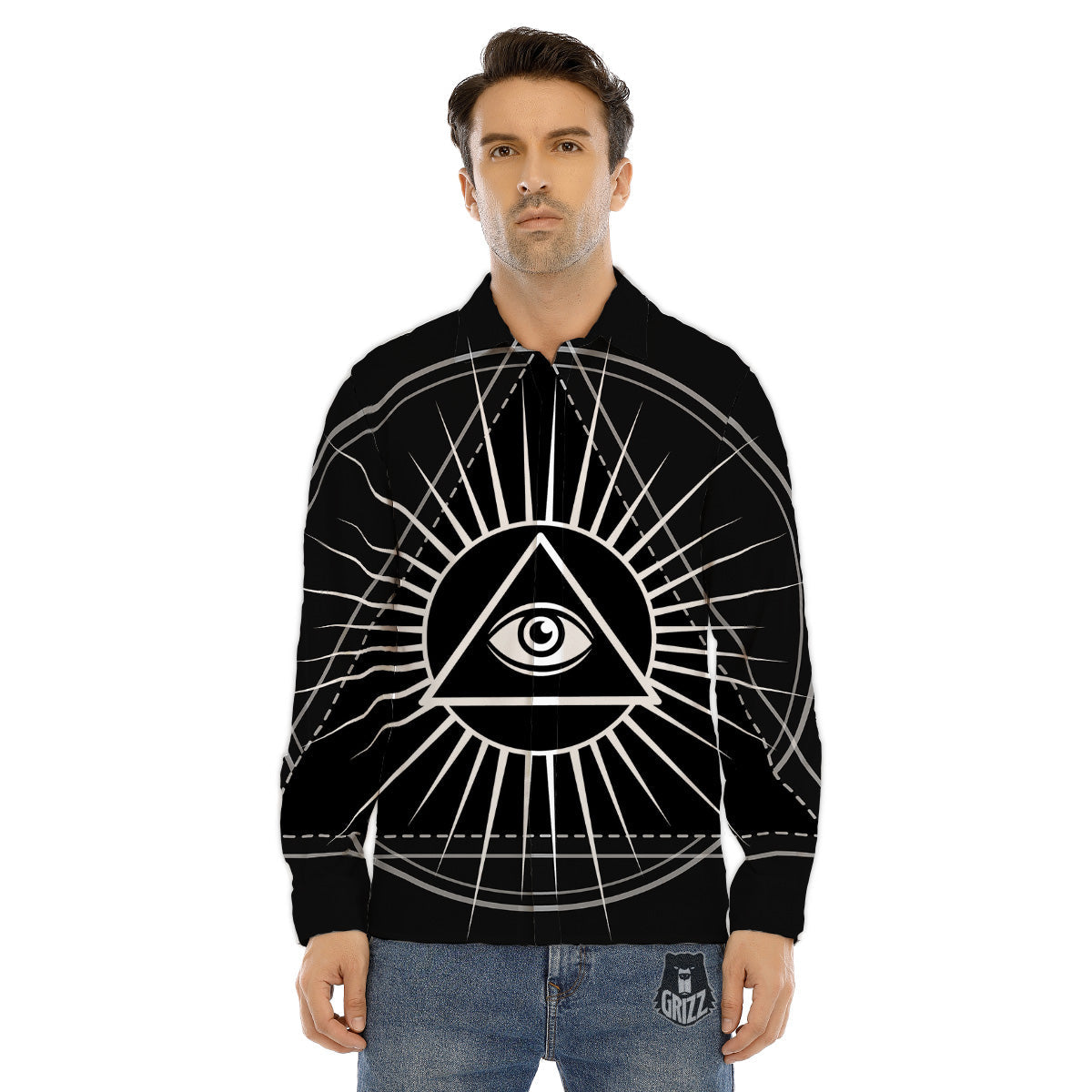 All Seeing Eye White And Black Print Men's Dress Shirts-grizzshop