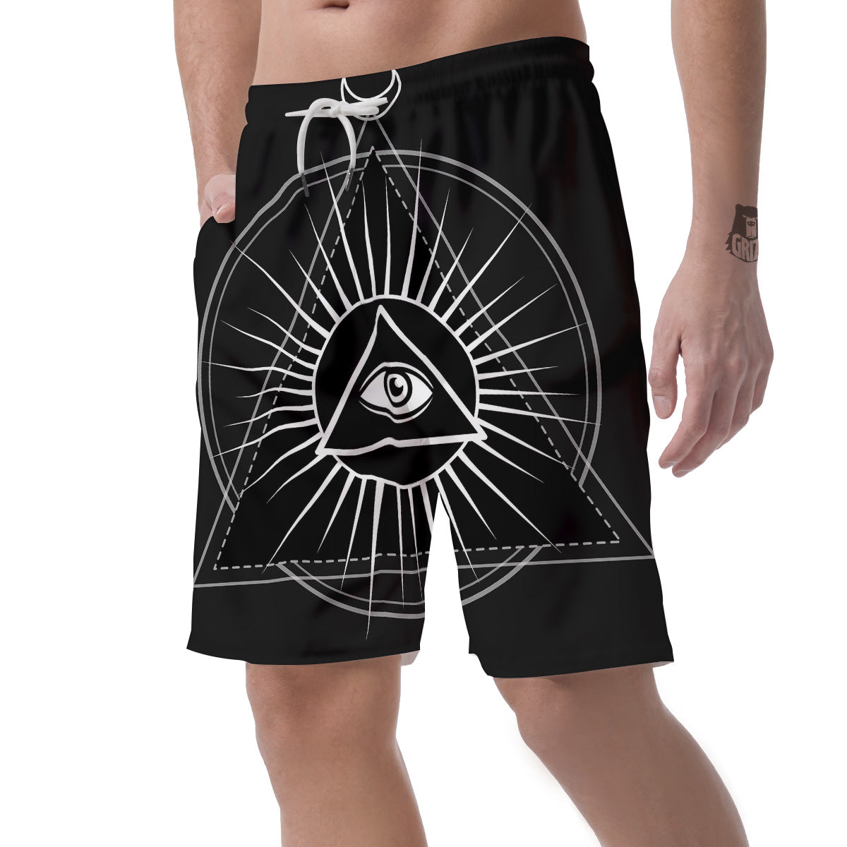 All Seeing Eye White And Black Print Men's Shorts-grizzshop