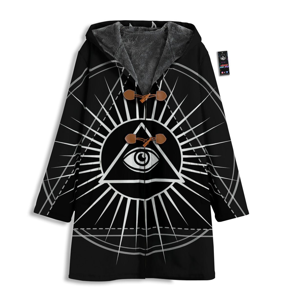 All Seeing Eye White And Black Print Men's Windbreaker Jacket-grizzshop