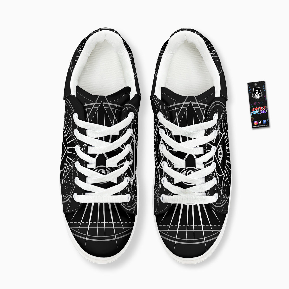 All Seeing Eye White And Black Print Platform Shoes-grizzshop