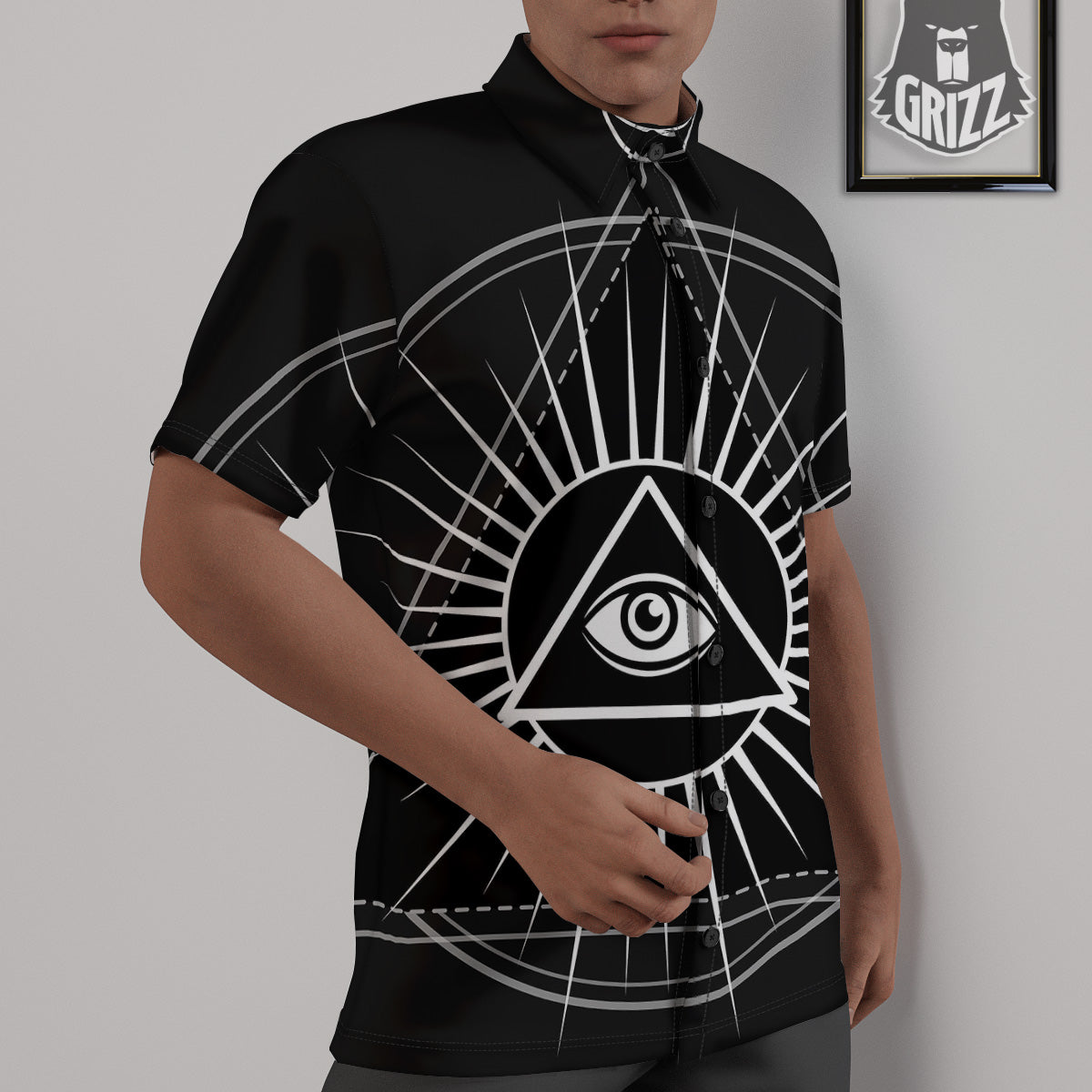All Seeing Eye White And Black Print Untucked Shirts-grizzshop