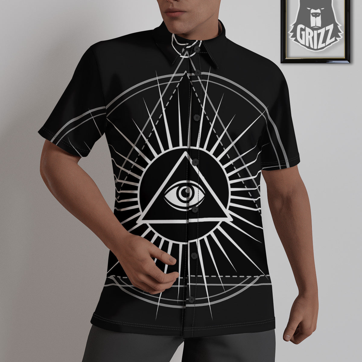 All Seeing Eye White And Black Print Untucked Shirts-grizzshop