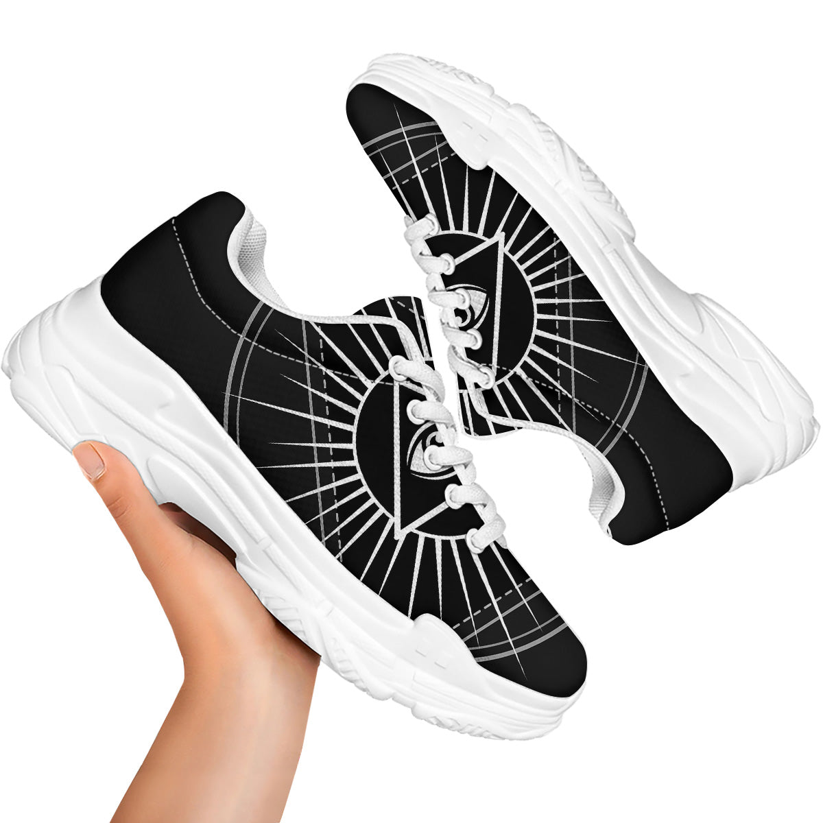 All Seeing Eye White And Black Print White Chunky Shoes-grizzshop