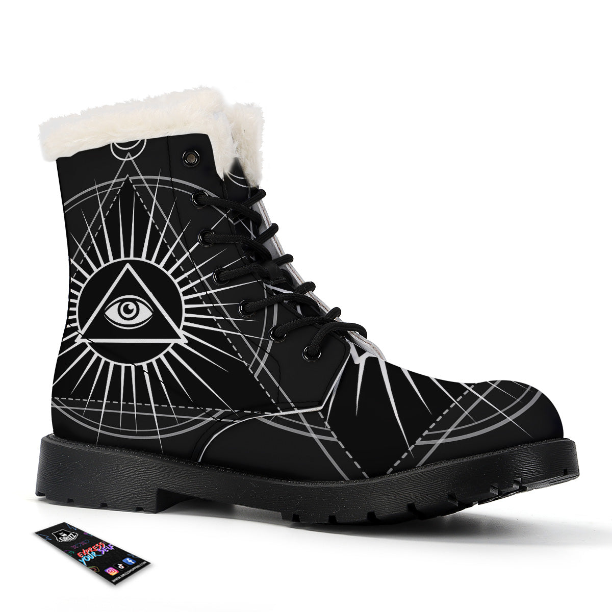 All Seeing Eye White And Black Print Winter Boots-grizzshop