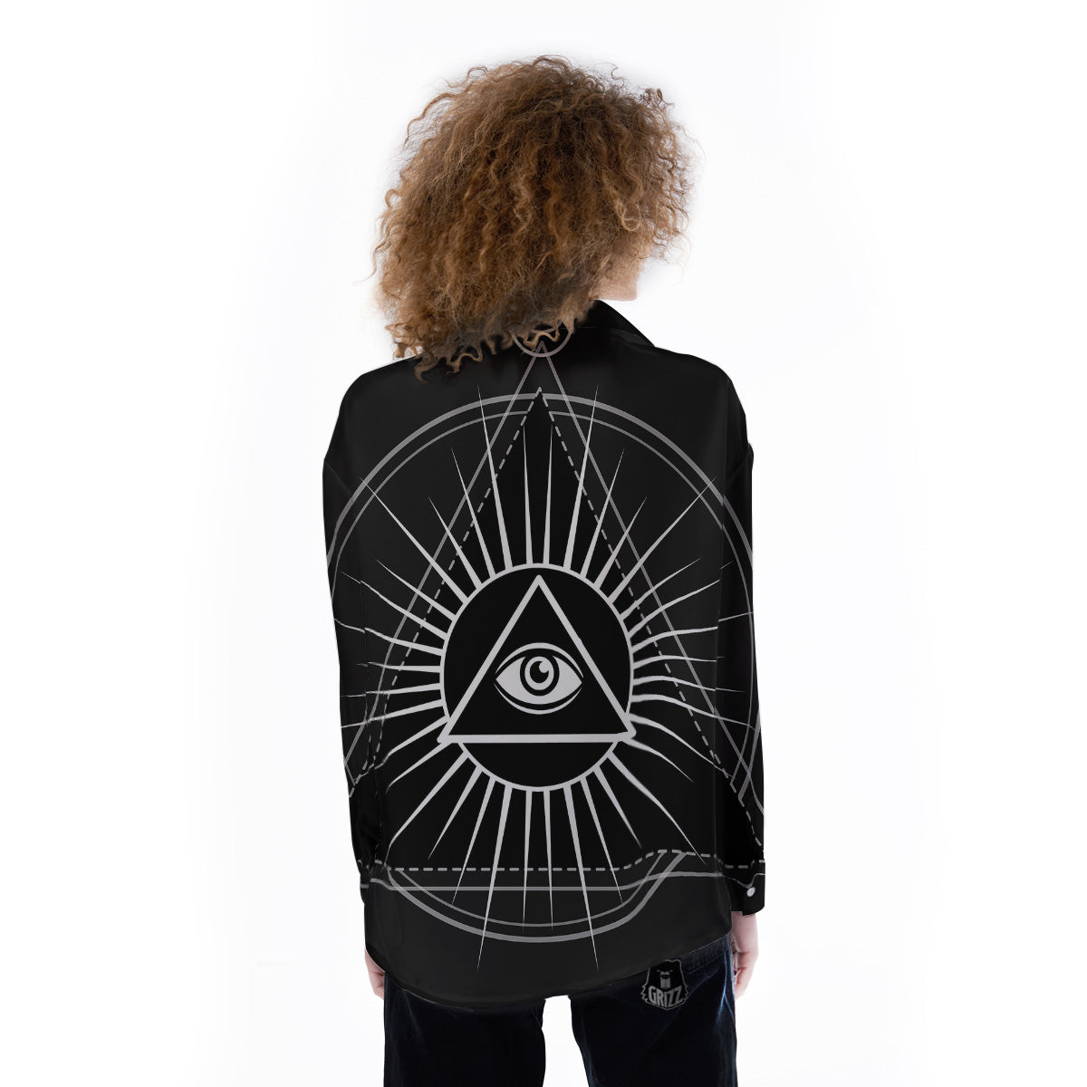 All Seeing Eye White And Black Print Women's Long Sleeve Shirts-grizzshop