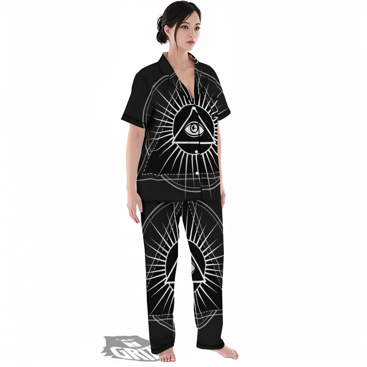 All Seeing Eye White And Black Print Women's Pajamas Set-grizzshop