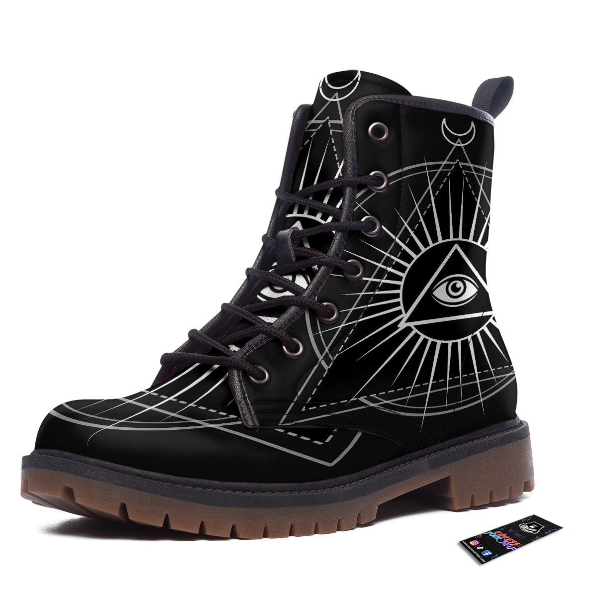 All Seeing Eye White And Black Print Work Boots-grizzshop