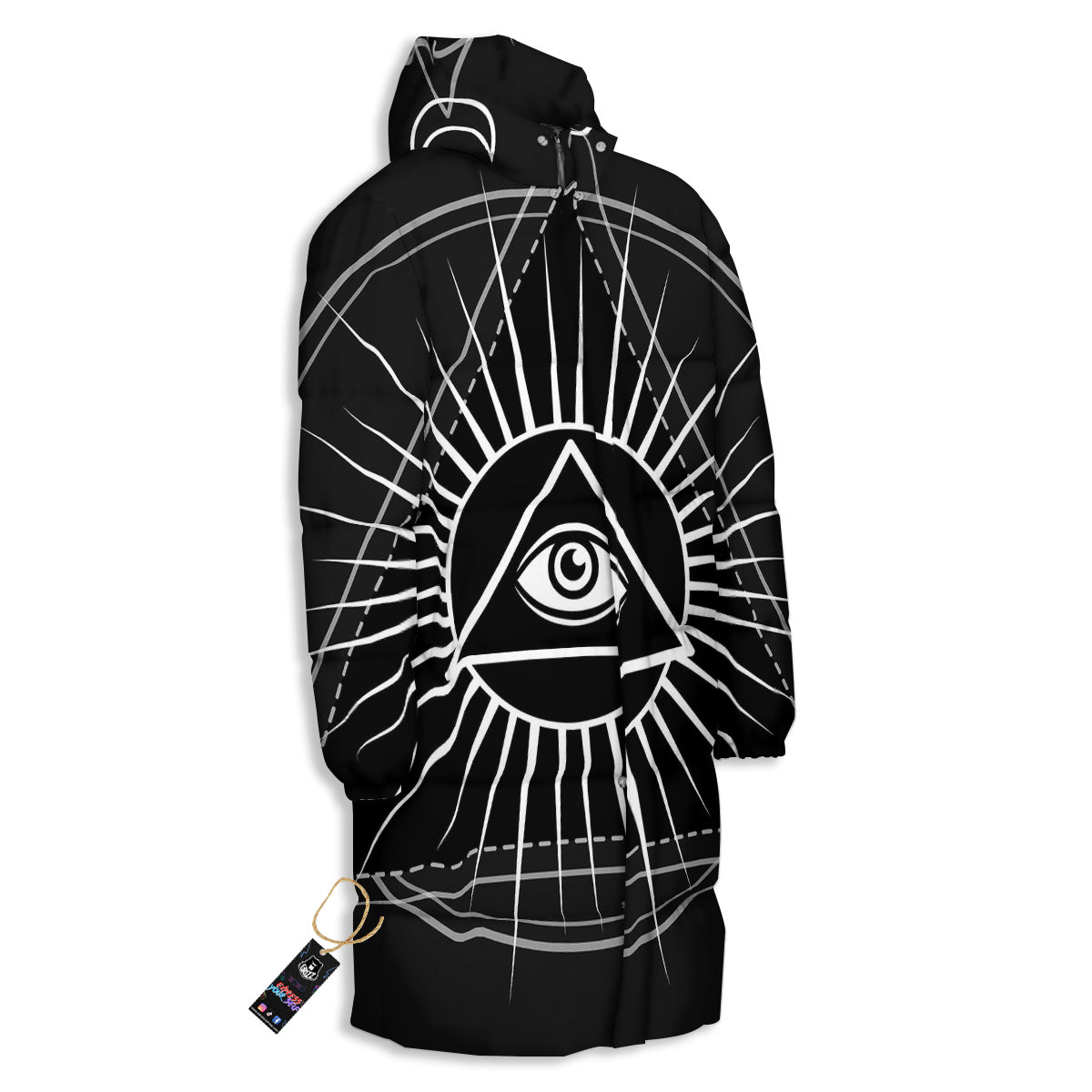 All Seeing Eye White And Black Print Long Down Jacket