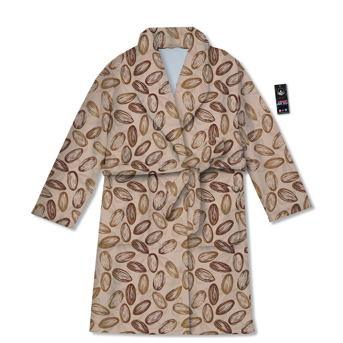 Almond Beige Print Pattern Bathrobe-grizzshop