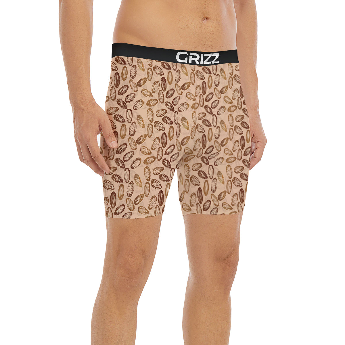 Almond Beige Print Pattern Boxer Briefs-grizzshop