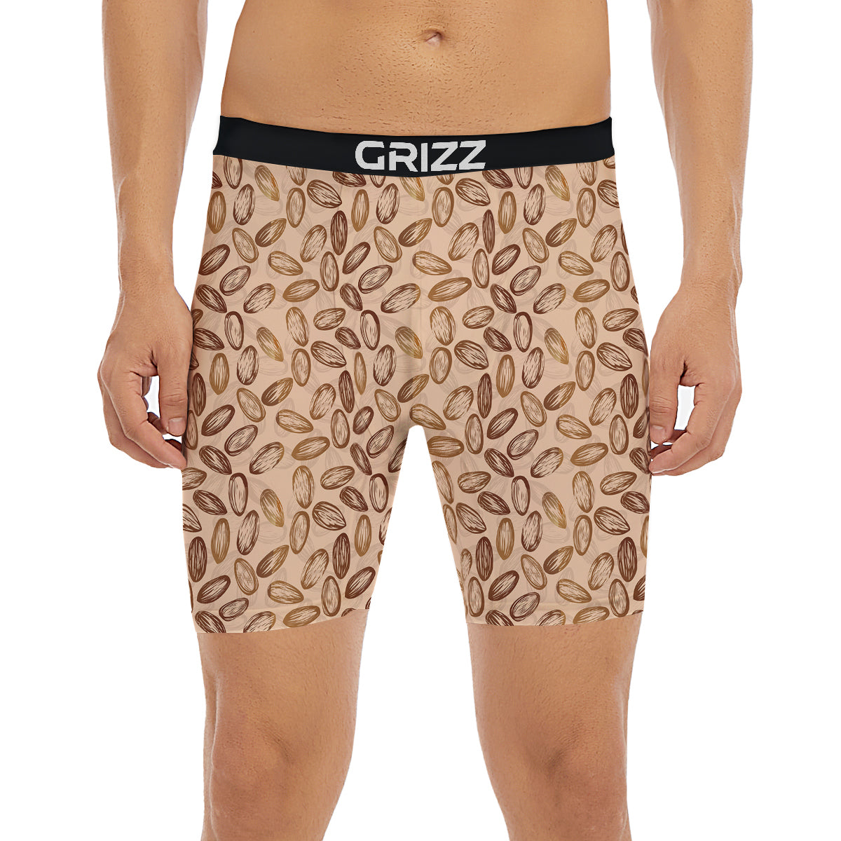 Almond Beige Print Pattern Boxer Briefs-grizzshop