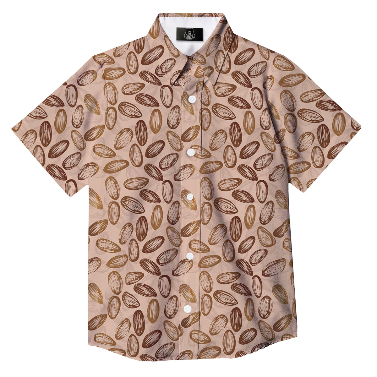 Almond Beige Print Pattern Button Up Shirt-grizzshop