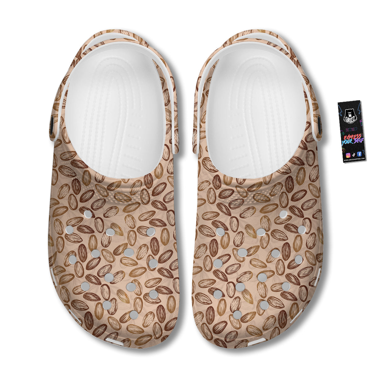 Almond Beige Print Pattern Clog-grizzshop