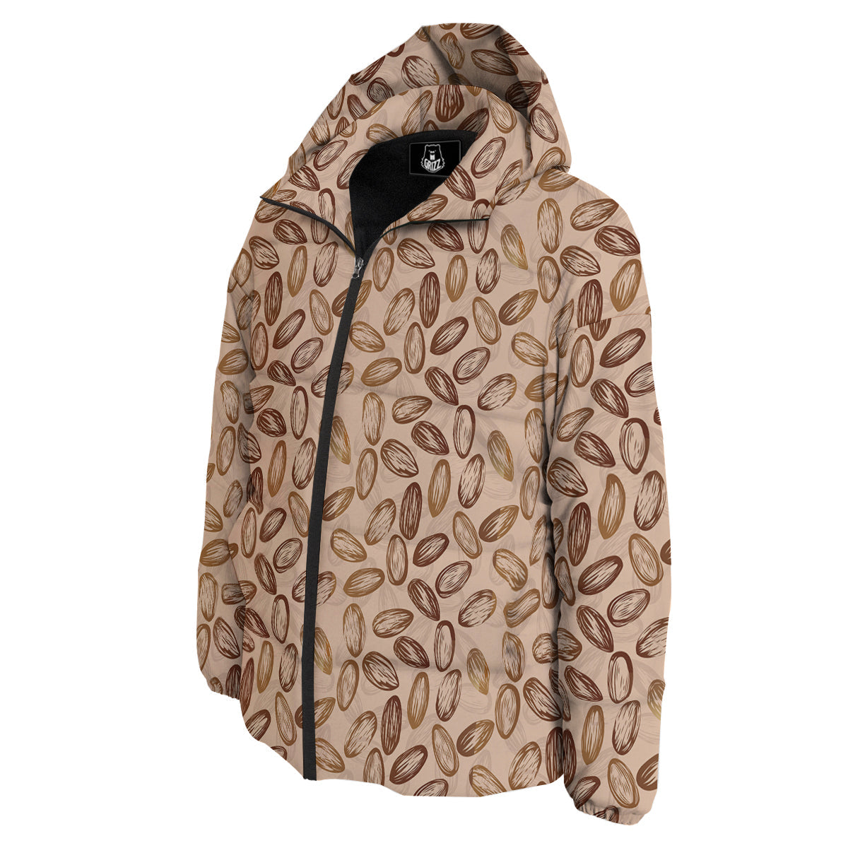 Almond Beige Print Pattern Down Jacket-grizzshop