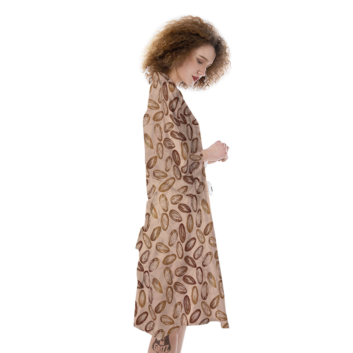 Almond Beige Print Pattern Kimono-grizzshop