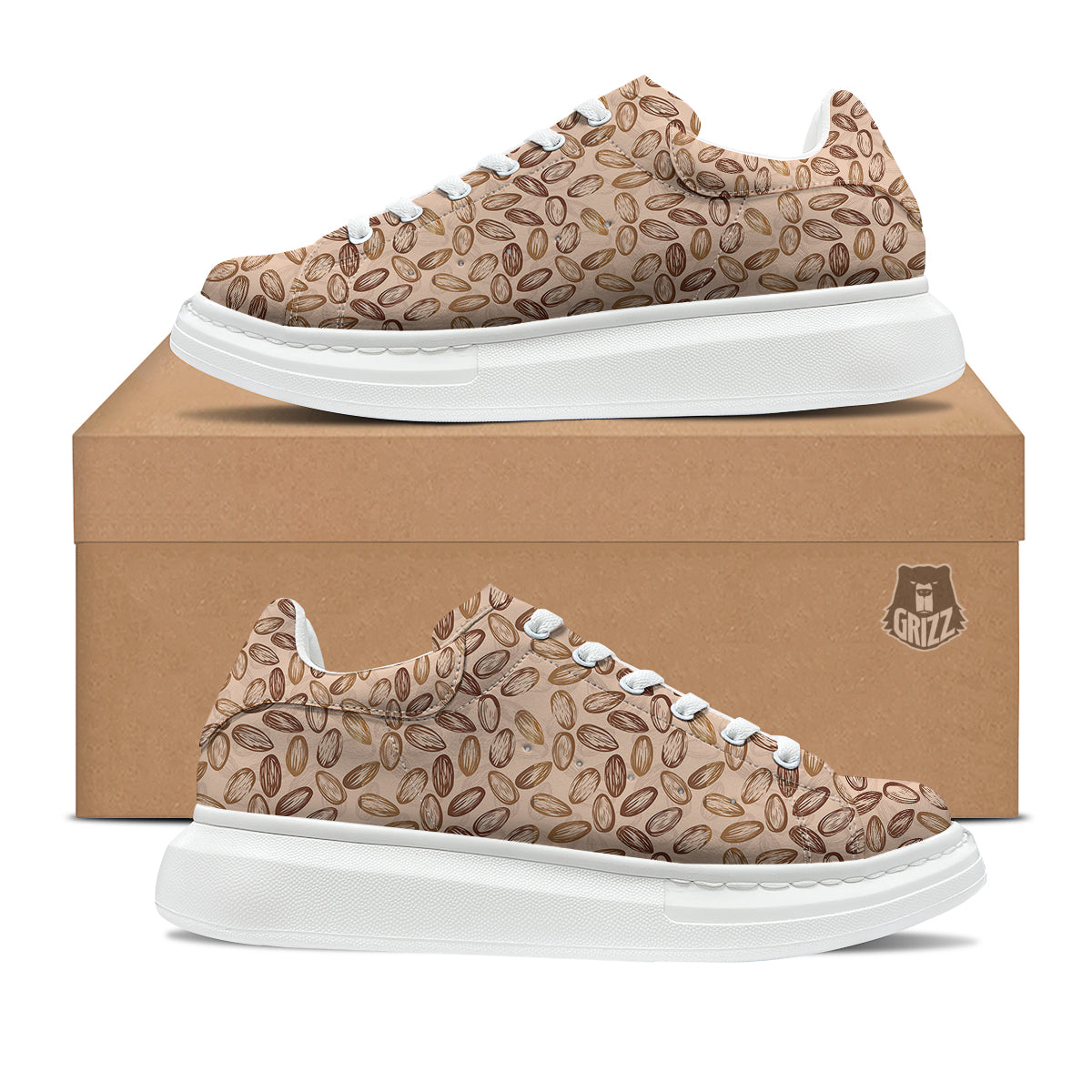 Almond Beige Print Pattern Platform Shoes-grizzshop